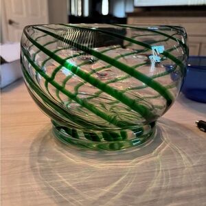 Artisan Green Swirl Glass Bowl - Decorative Home Art
